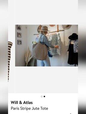 Paris Stripe Jute Tote in Black and Natural